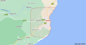 The map locates  city of Malindi 